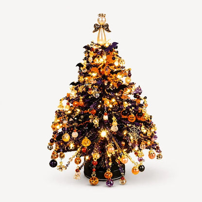 Halloween Magic beaded tree with pumpkin, bat and skull charms and LED lights