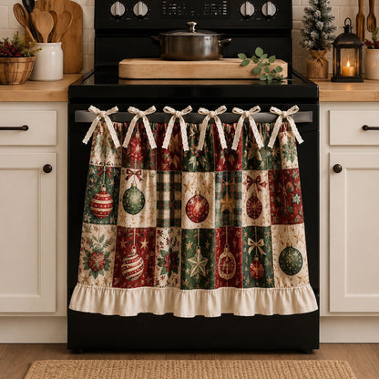 Beautiful Christmas Oven Protector, Holiday Kitchen Decor Gift for Mom, Cute Ruffled Appliance Cover