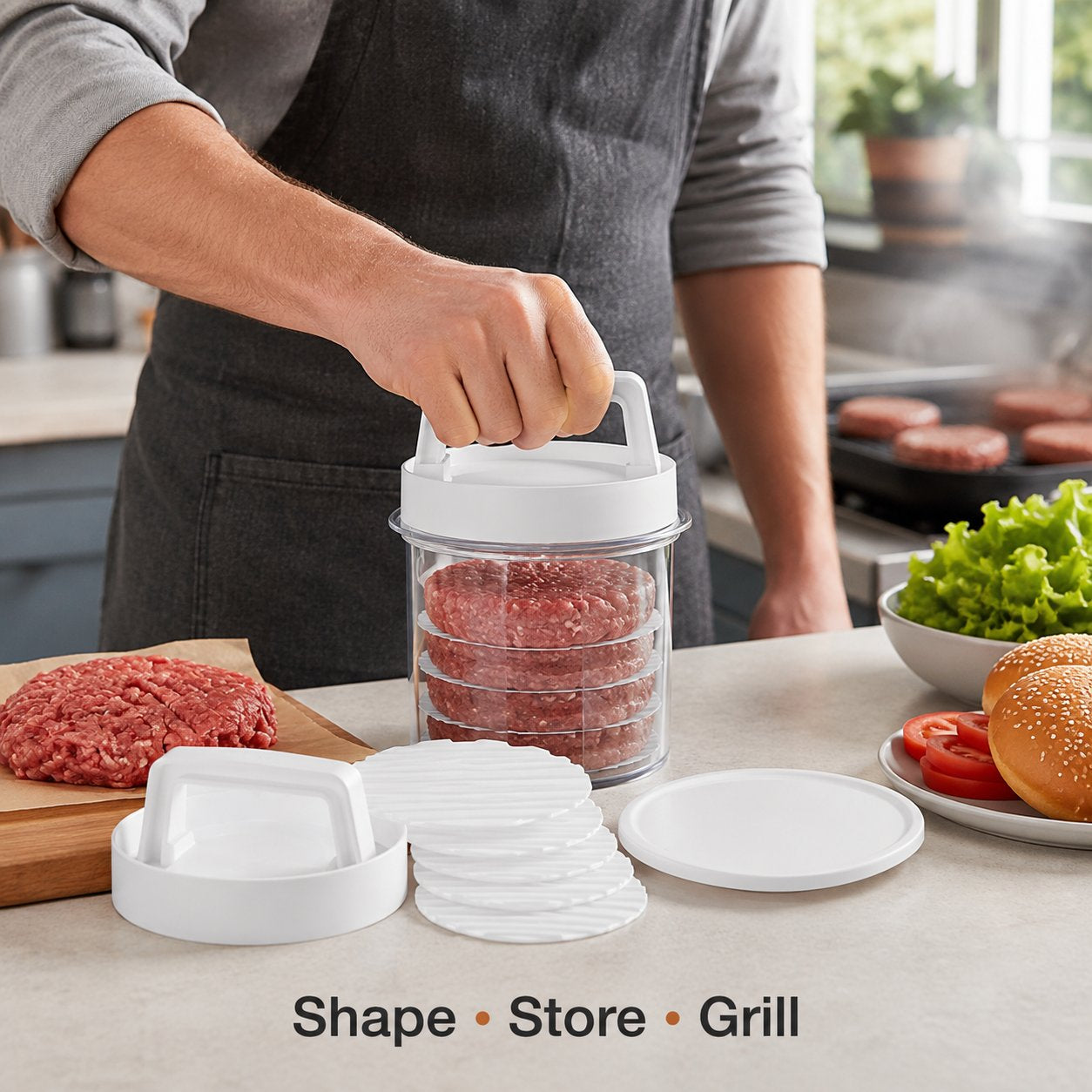 12-Piece Burger Press Kit | Homemade Patty Maker & Storage Set for BBQ & Meal Prep