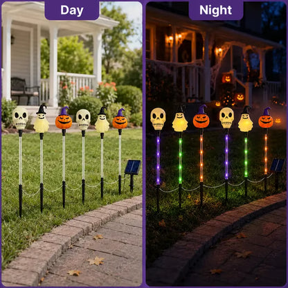 【🎃Halloween Sale🎃】6-Pack Solar Halloween Pathway Lights – Ghost, Pumpkin & Skeleton Yard Stakes