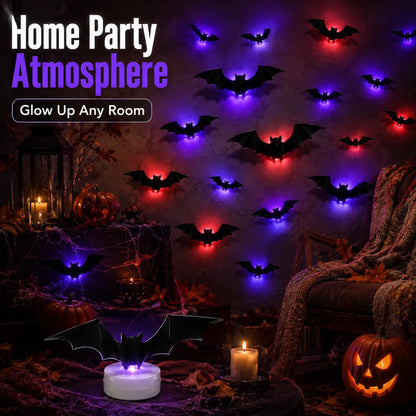 3D LED Halloween Bat Wall Stickers | Glow In The Dark Spooky Decorations For Home, Window & Party Decor
