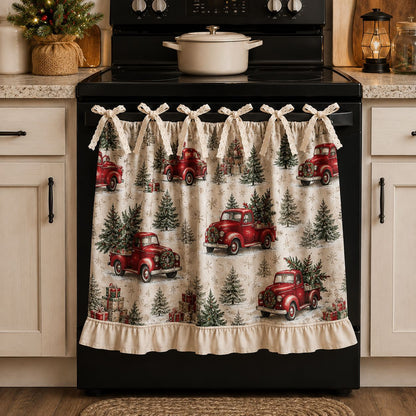 Beautiful Christmas Oven Protector, Holiday Kitchen Decor Gift for Mom, Cute Ruffled Appliance Cover