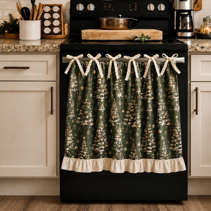Beautiful Christmas Oven Protector, Holiday Kitchen Decor Gift for Mom, Cute Ruffled Appliance Cover