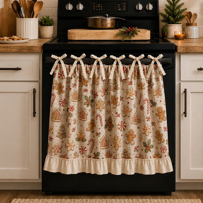 Beautiful Christmas Oven Protector, Holiday Kitchen Decor Gift for Mom, Cute Ruffled Appliance Cover