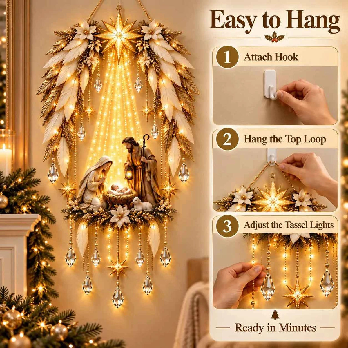 ✨👼 3D Heavenly Angel Wings Nativity Light✨ – Lighted Christmas Wall Decor  ✈️