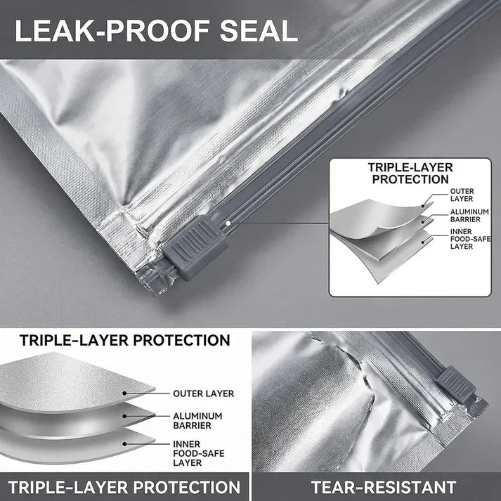 🛡️🥬 Reusable thickened upright aluminum foil sealing storage bags with label