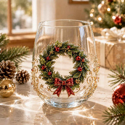 🎅🎄 3D Christmas Glass Art Cup | Luxury Raised Holiday Glassware for Drinks, Decor & Christmas Gifts 🎁