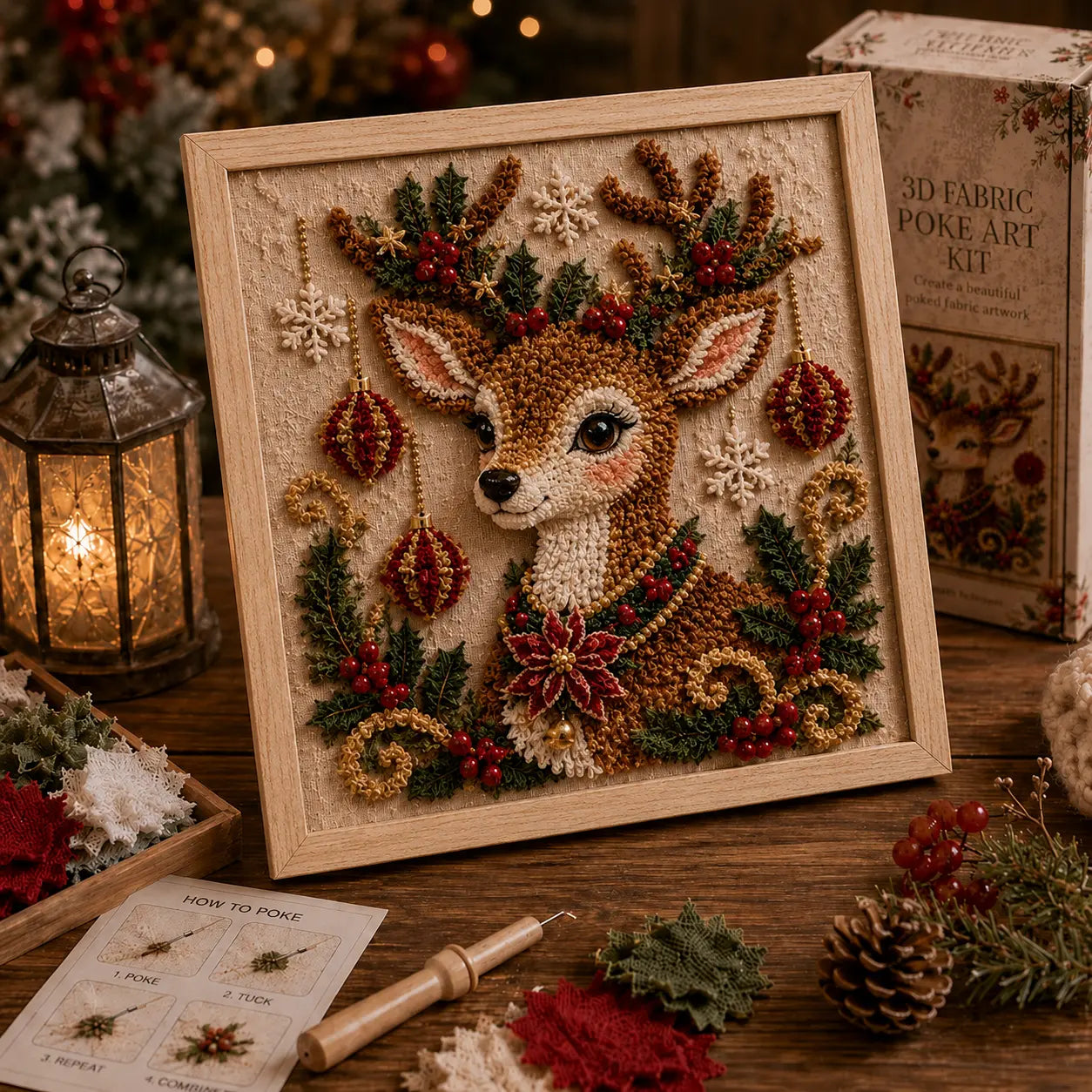 3D Christmas Fabric Poke Art Kit | DIY Holiday Embroidery Craft