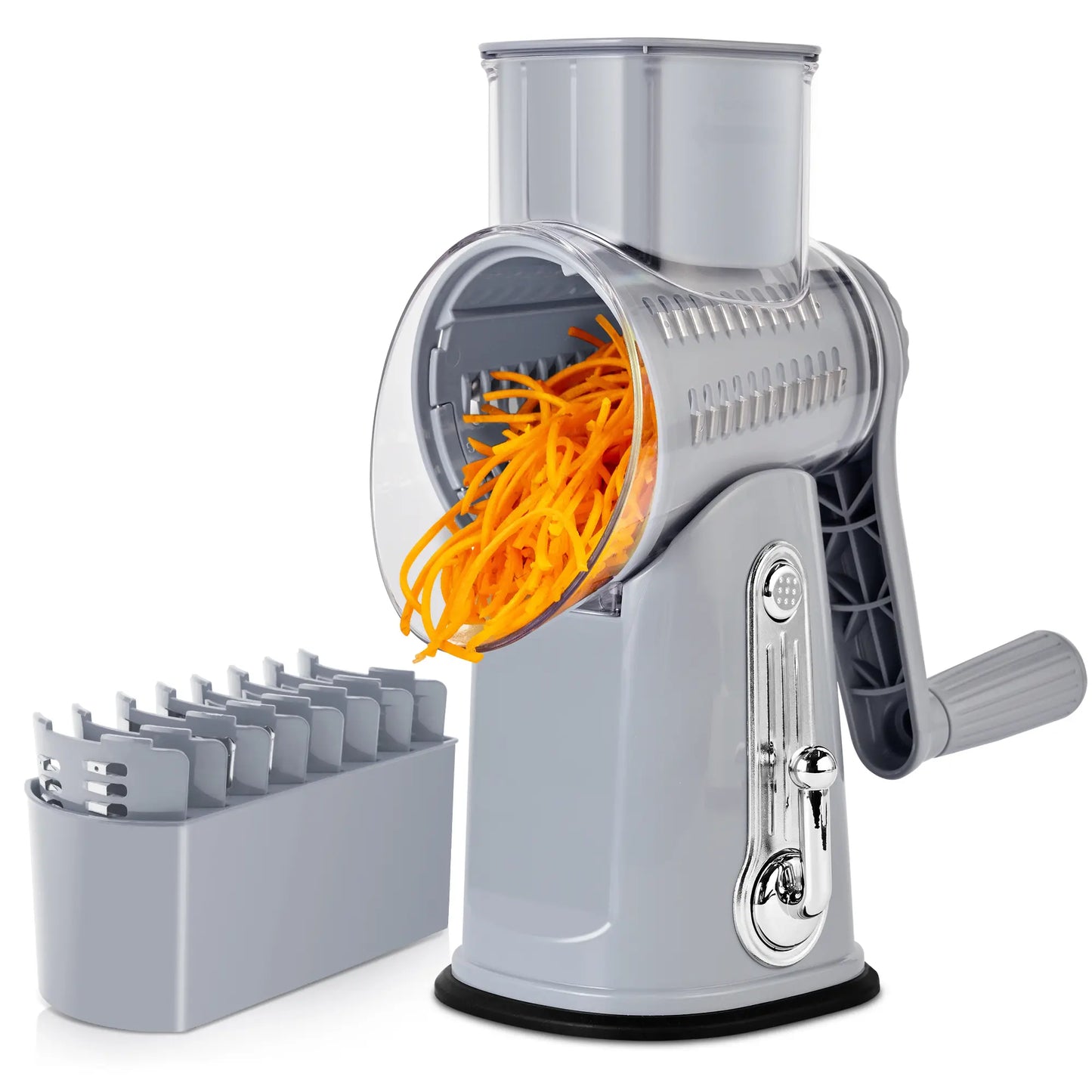SUSTEAS Manual Cheese Shredder & Rotary Grater with Handle, 5 Well-Designed Stainless Steel Blades, Strong Suction Cup Base, Kitchen Accessories Vegetable Cutting Slicer Tools and Gadgets, Smooth