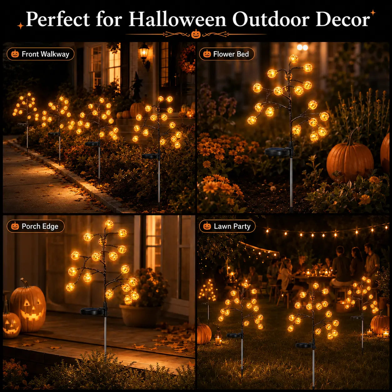 Solar Pumpkin Stake Lights Durable PS Pumpkin Heads,20-Head Halloween Garden Lights with 8 Lighting Modes & Auto On/Off, Outdoor Pathway Yard Lawn Decor, 2/4 Pack tiktokshopbacktoschool