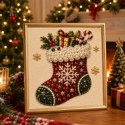 DIY 3D Weihnachtsperlen-Kunstset | Feiertags-Perlenmalerei & Gerahmte Weihnachtswanddekoration