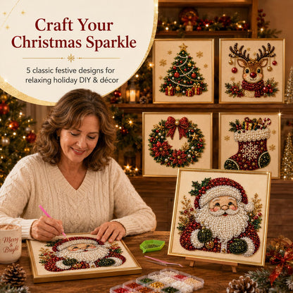 DIY 3D Weihnachtsperlen-Kunstset | Feiertags-Perlenmalerei & Gerahmte Weihnachtswanddekoration