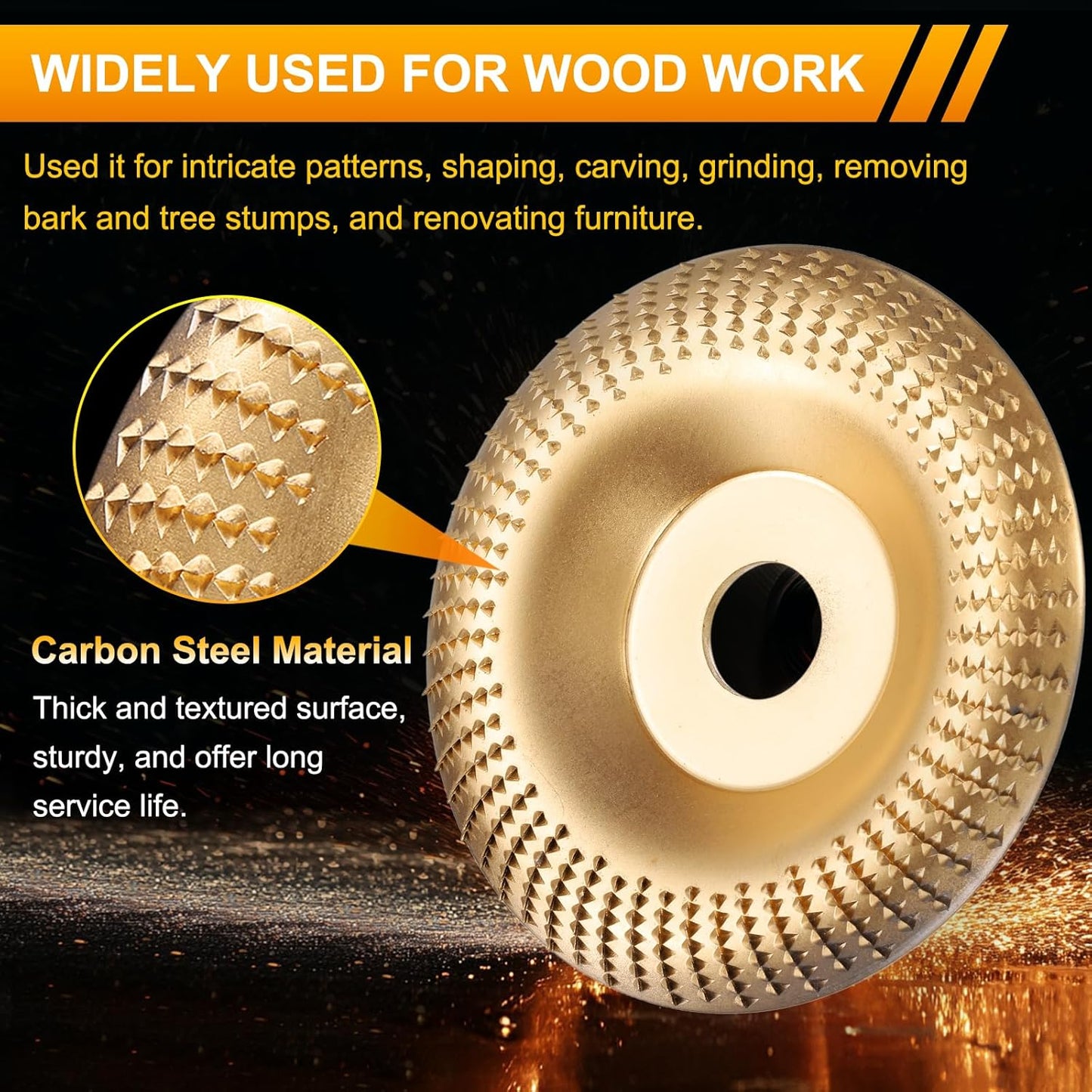 3-Piece Wood Carving Disc Set | Flat, Curved & Beveled Angle Grinder Wheels