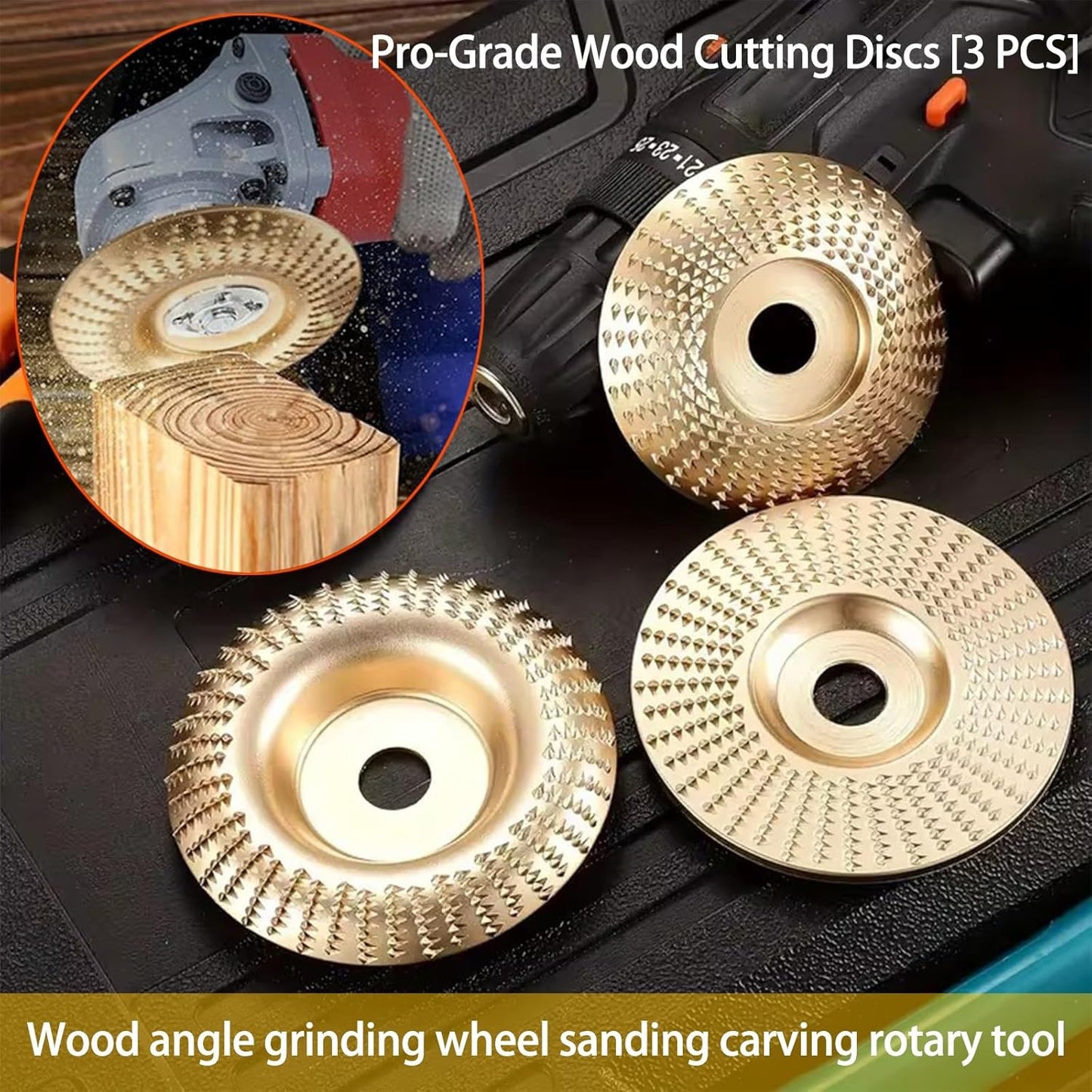 3-Piece Wood Carving Disc Set | Flat, Curved & Beveled Angle Grinder Wheels