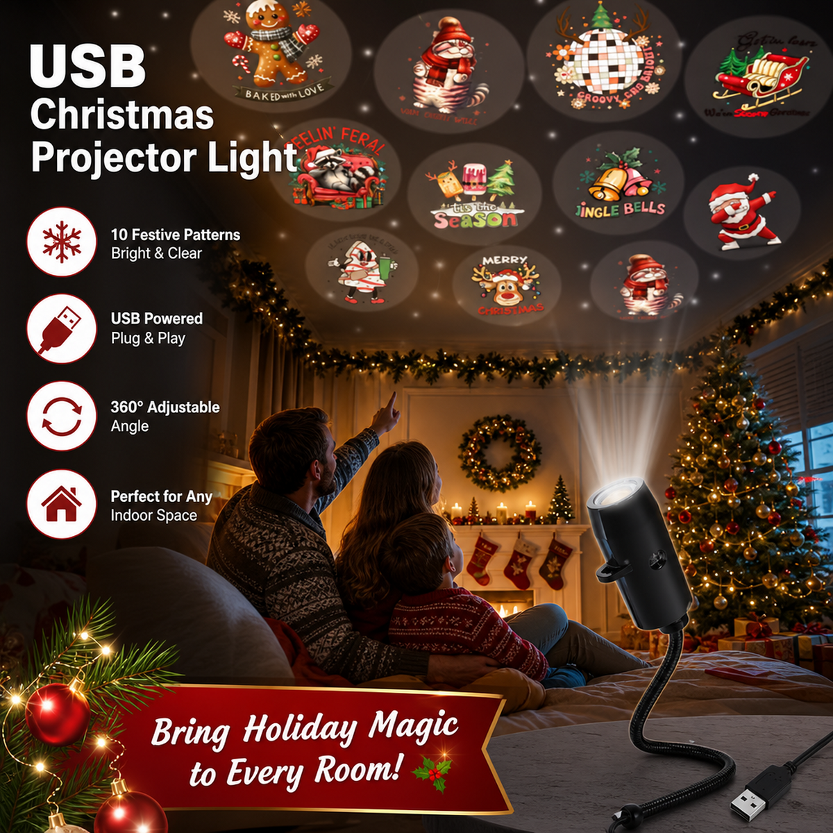 ✨✨Hot Sale 54% OFF Plug‑and‑Play HD Holiday Projector, Multi‑Scene Projection Light for Christmas, Halloween & Faith‑Themed Decor