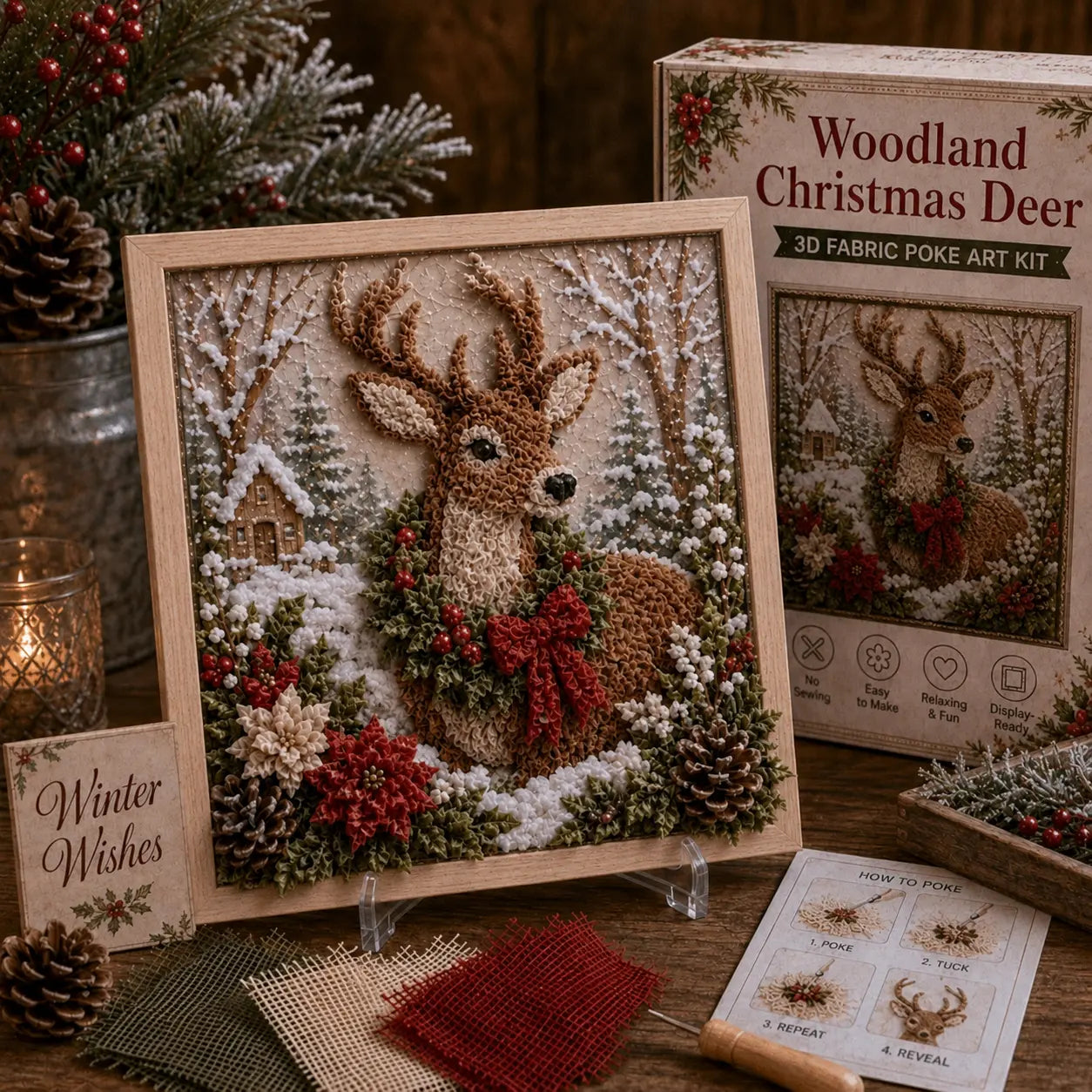 3D Christmas Fabric Poke Art Kit | DIY Holiday Embroidery Craft