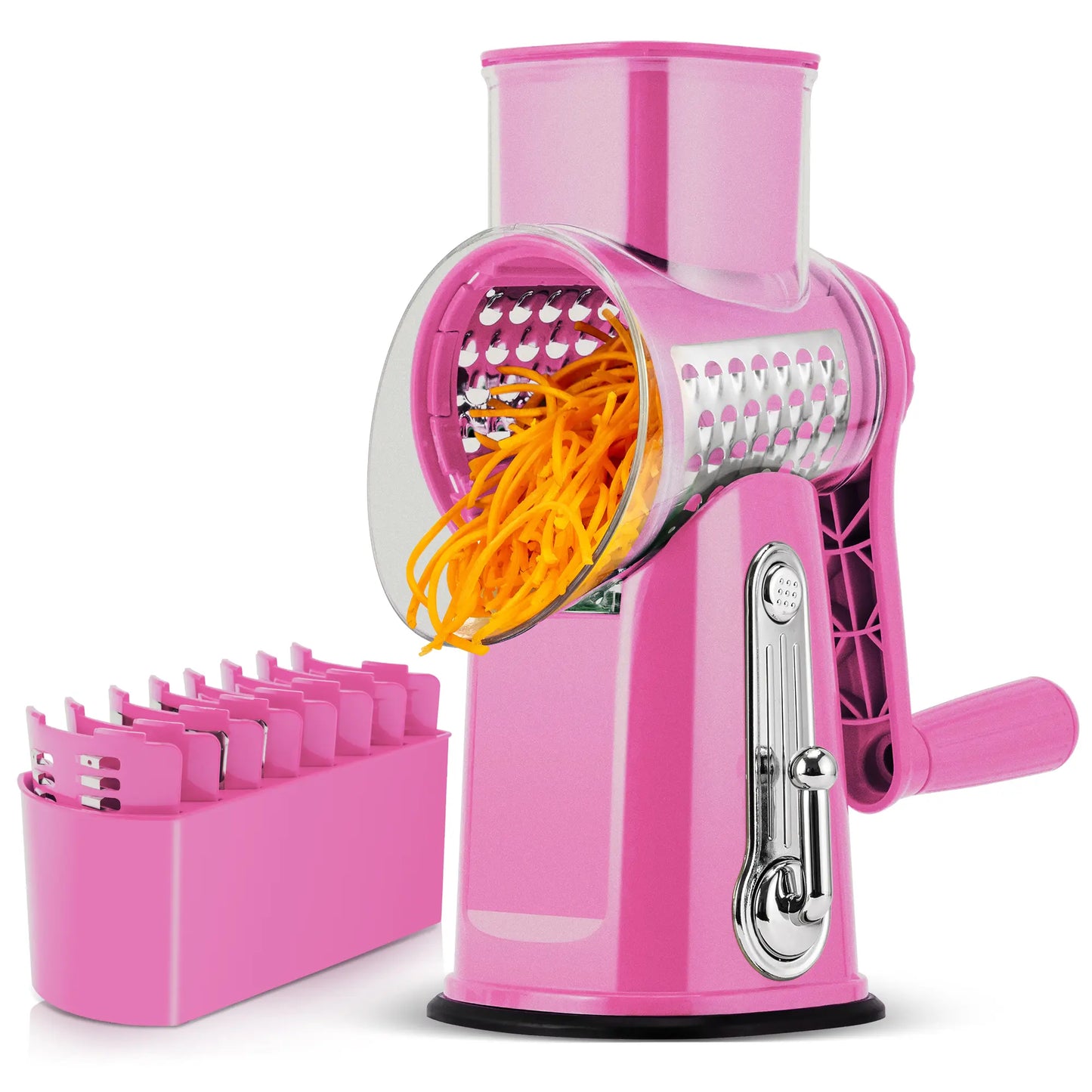 SUSTEAS Manual Cheese Shredder & Rotary Grater with Handle, 5 Well-Designed Stainless Steel Blades, Strong Suction Cup Base, Kitchen Accessories Vegetable Cutting Slicer Tools and Gadgets, Smooth