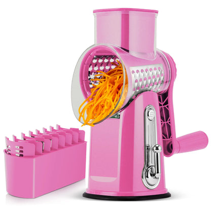 SUSTEAS Manual Cheese Shredder & Rotary Grater with Handle, 5 Well-Designed Stainless Steel Blades, Strong Suction Cup Base, Kitchen Accessories Vegetable Cutting Slicer Tools and Gadgets, Smooth