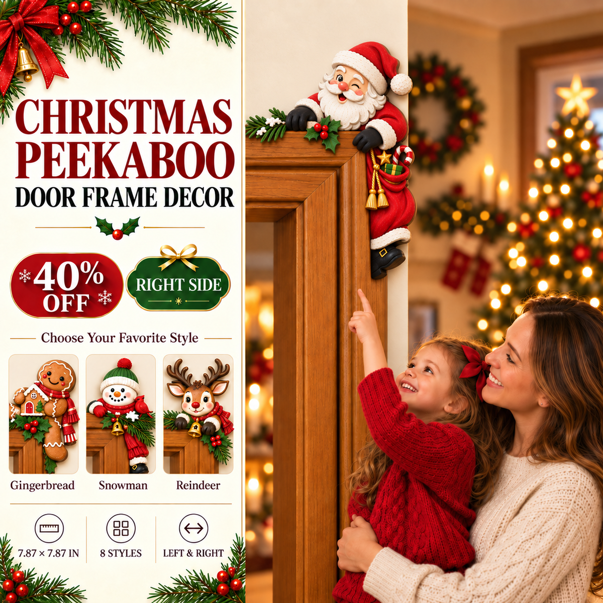 🎄 Christmas Peekaboo Door Frame Corner Decor