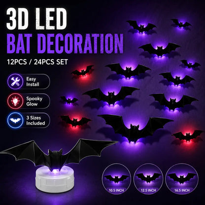 3D LED Halloween Bat Wall Stickers | Glow In The Dark Spooky Decorations For Home, Window & Party Decor