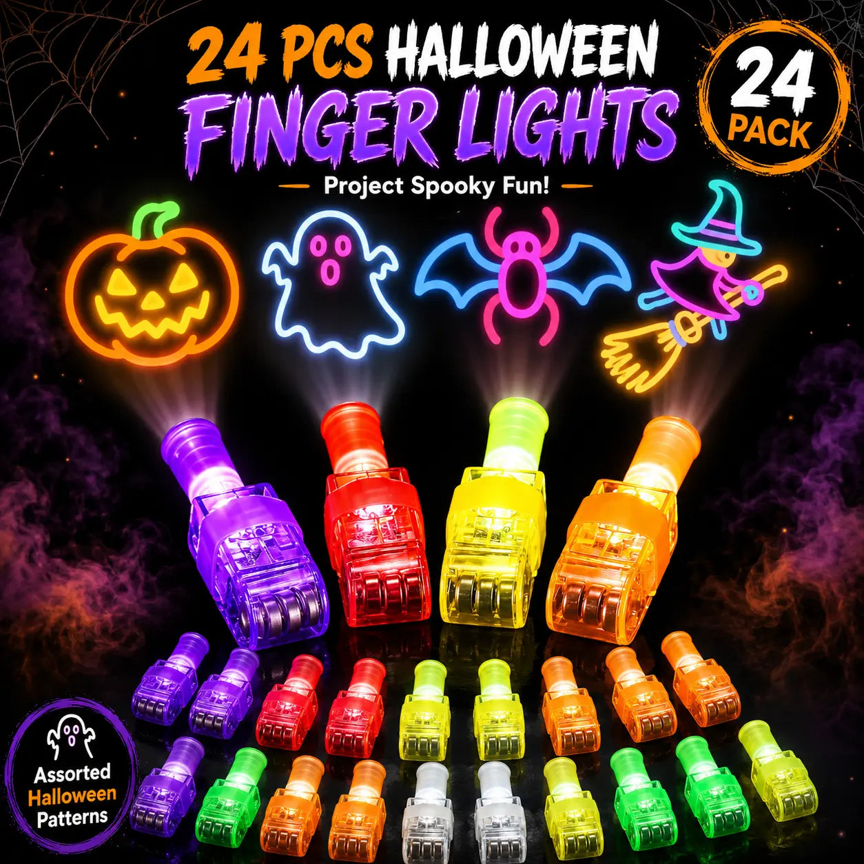 24-Pack Finger Projector Lights for Kids | Halloween & Animal Party Favors