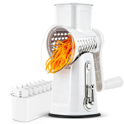 SUSTEAS Manual Cheese Shredder & Rotary Grater with Handle, 5 Well-Designed Stainless Steel Blades, Strong Suction Cup Base, Kitchen Accessories Vegetable Cutting Slicer Tools and Gadgets, Smooth