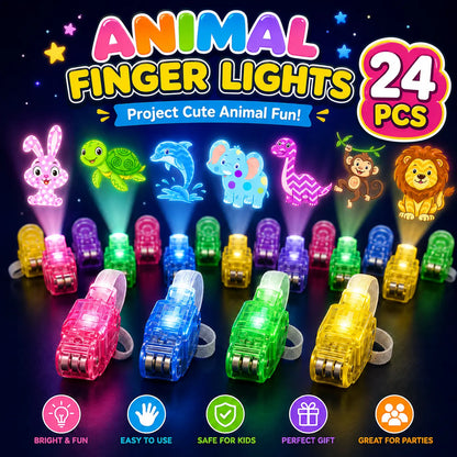 24-Pack Finger Projector Lights for Kids | Halloween & Animal Party Favors