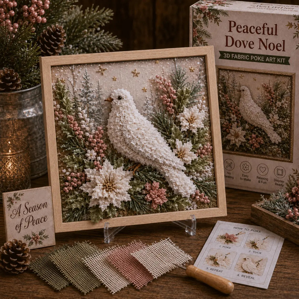 3D Christmas Fabric Poke Art Kit | DIY Holiday Embroidery Craft