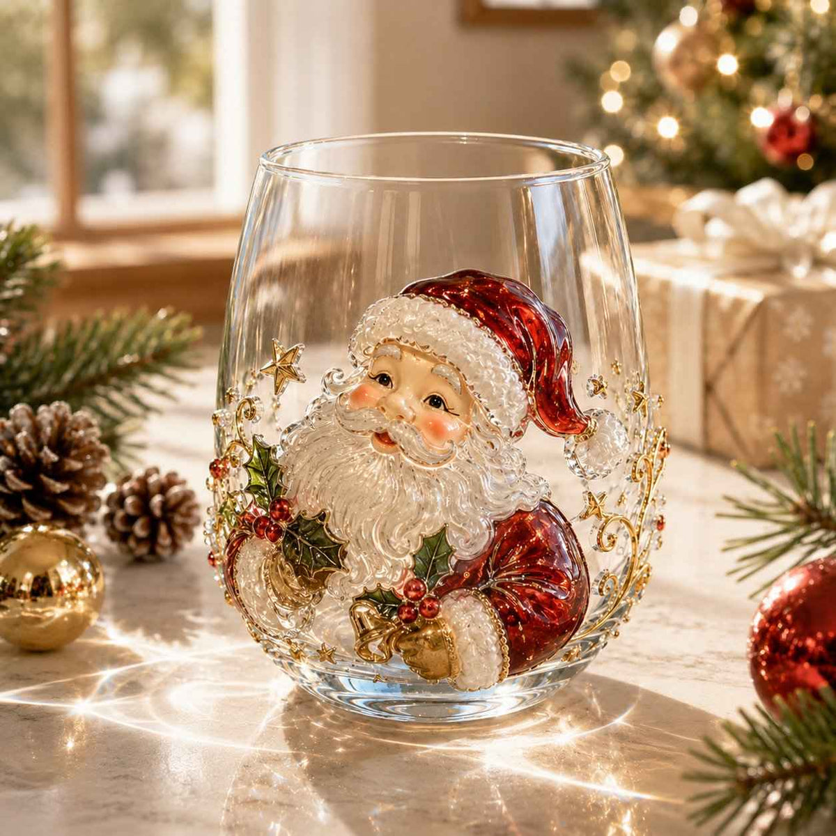 🎅🎄 3D Christmas Glass Art Cup | Luxury Raised Holiday Glassware for Drinks, Decor & Christmas Gifts 🎁