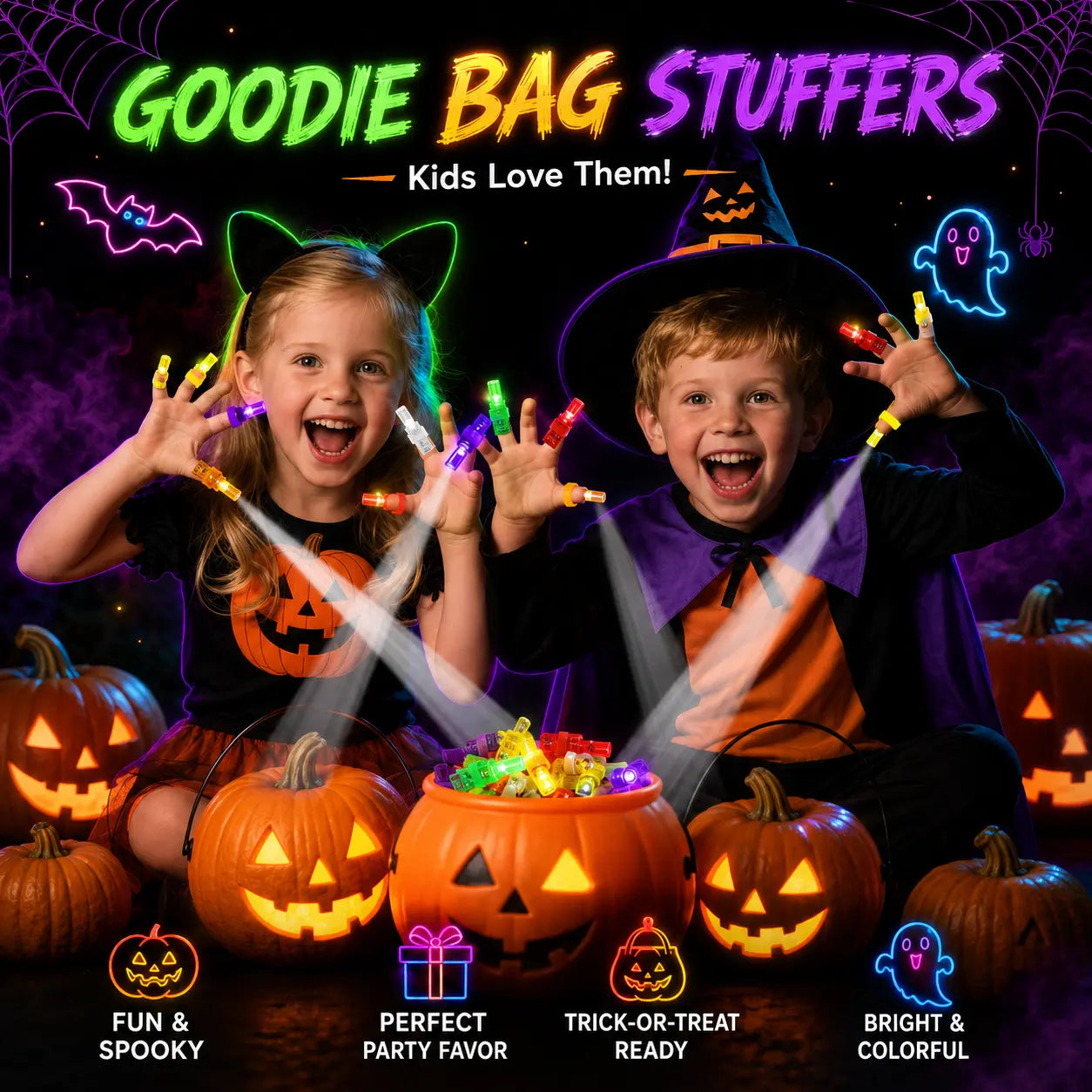 24-Pack Finger Projector Lights for Kids | Halloween & Animal Party Favors