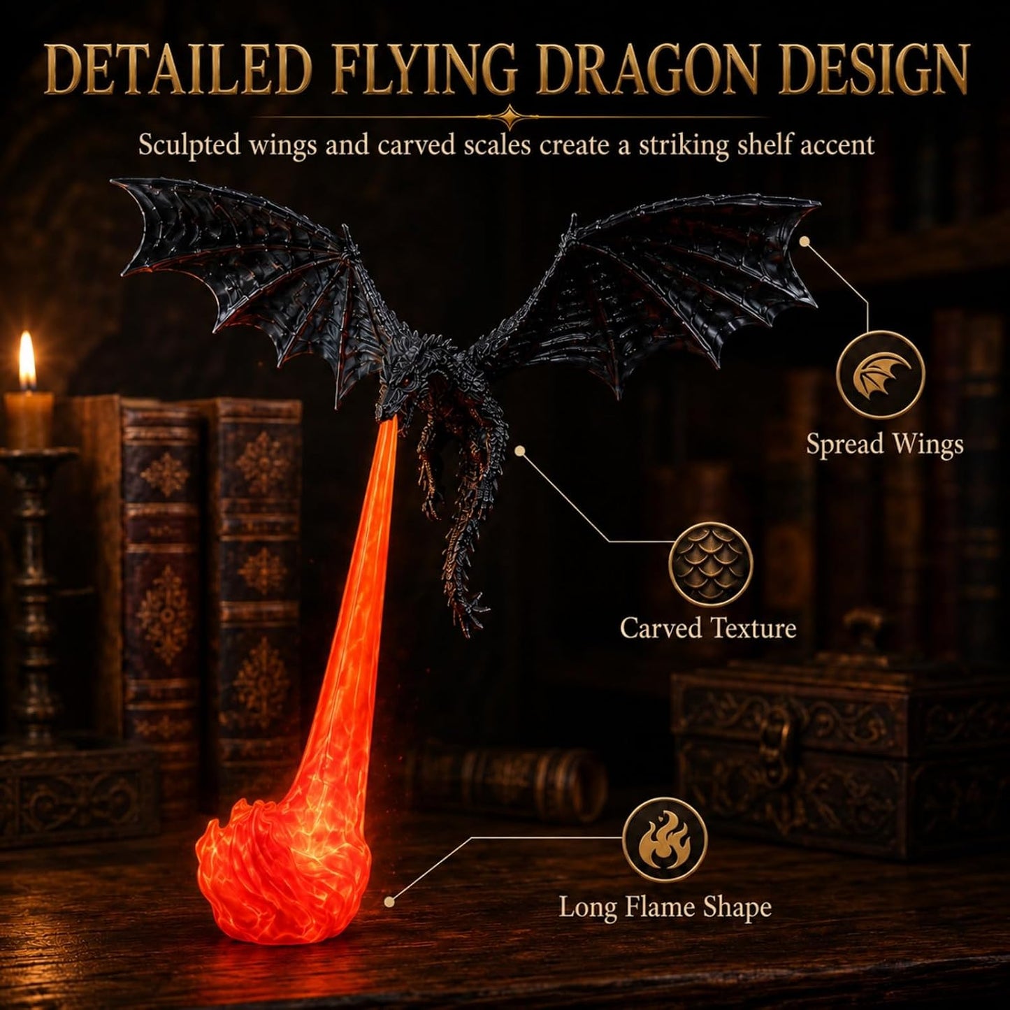 3D Dragon Bookshelf Light | Fantasy LED Night Light Decoration For Book Lovers, Gamers & Home Decor