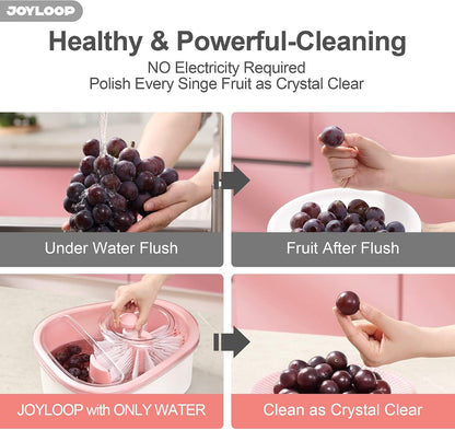 JOYMOOP Joyloop Fruit Washer, Fruit Cleaner Spinner, Oval, Pink