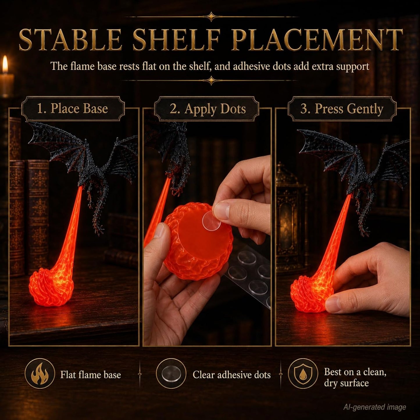 3D Dragon Bookshelf Light | Fantasy LED Night Light Decoration For Book Lovers, Gamers & Home Decor