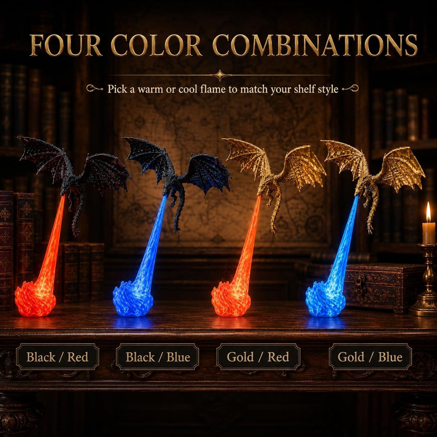 3D Dragon Bookshelf Light | Fantasy LED Night Light Decoration For Book Lovers, Gamers & Home Decor