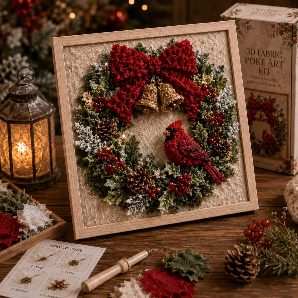 3D Christmas Fabric Poke Art Kit | DIY Holiday Embroidery Craft