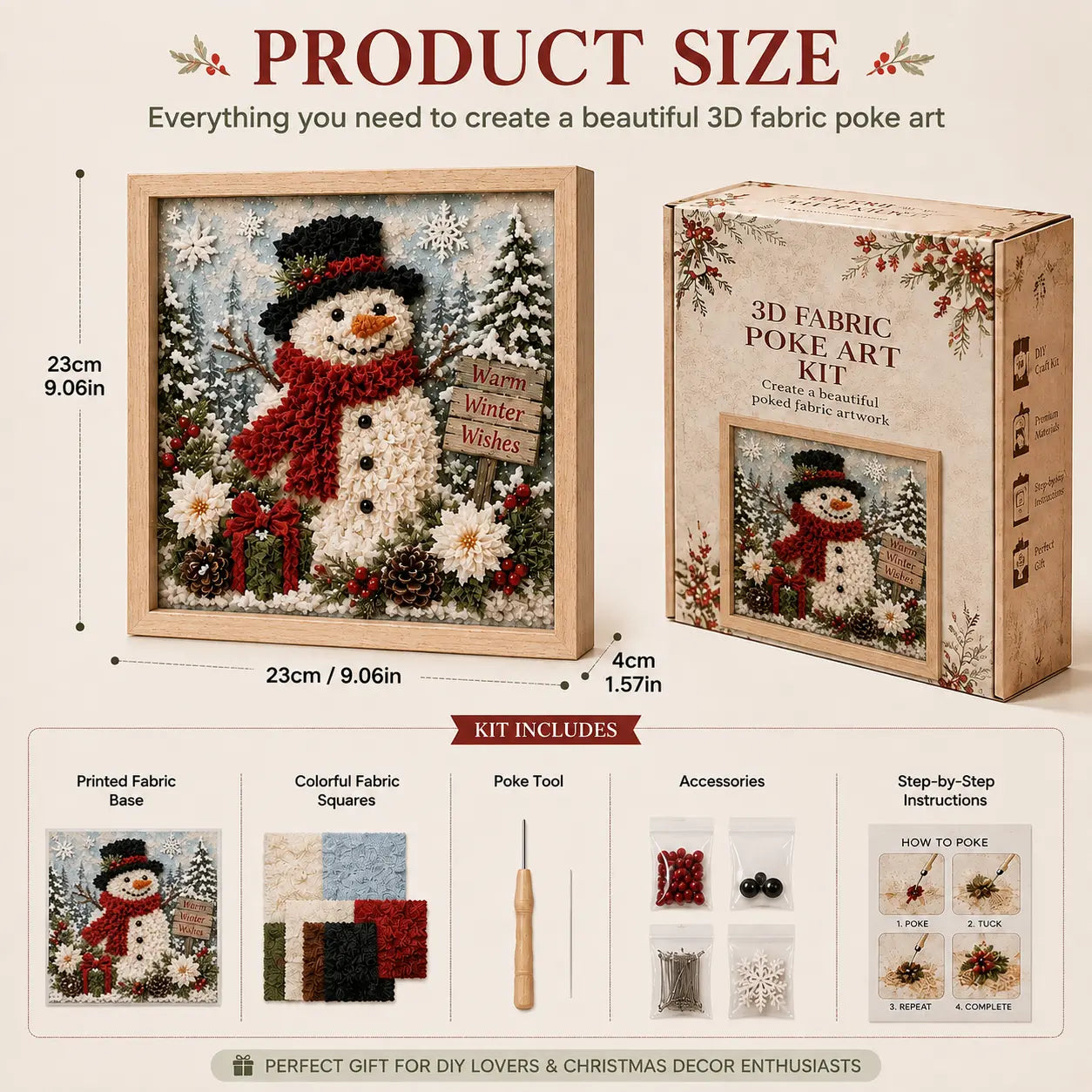 3D Christmas Fabric Poke Art Kit | DIY Holiday Embroidery Craft