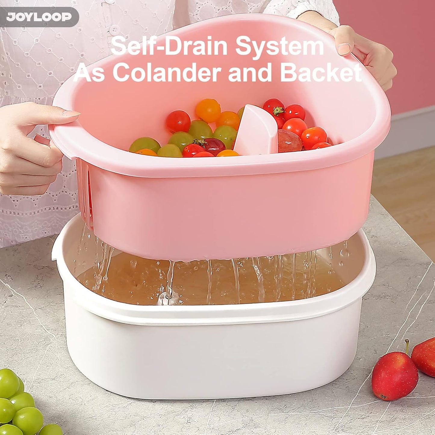 JOYMOOP Joyloop Fruit Washer, Fruit Cleaner Spinner, Oval, Pink