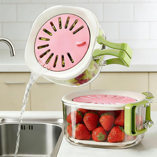 2-Pack Wash, Drain & Store Colander Set | Fridge Produce Keeper with Lid