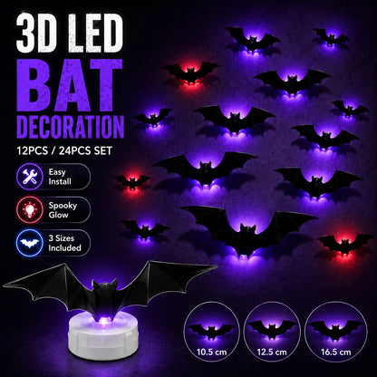 3D LED Halloween Bat Wall Stickers | Glow In The Dark Spooky Decorations For Home, Window & Party Decor