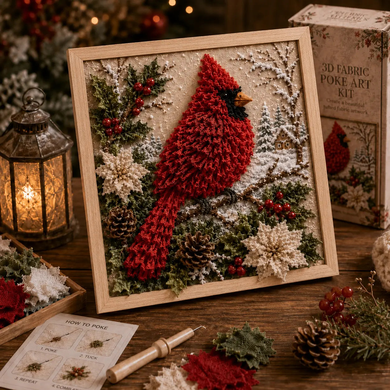 3D Christmas Fabric Poke Art Kit | DIY Holiday Embroidery Craft