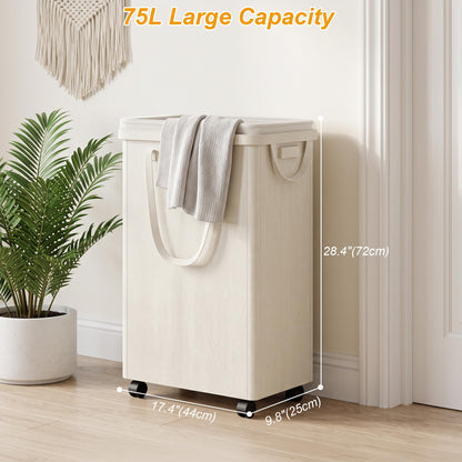 Slim Rolling Laundry Hamper with Wheels – 75L Space-Saving Laundry Basket