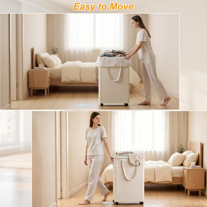 Slim Rolling Laundry Hamper with Wheels – 75L Space-Saving Laundry Basket