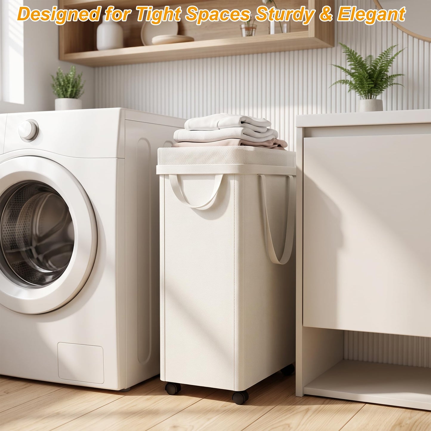 Slim Rolling Laundry Hamper with Wheels – 75L Space-Saving Laundry Basket