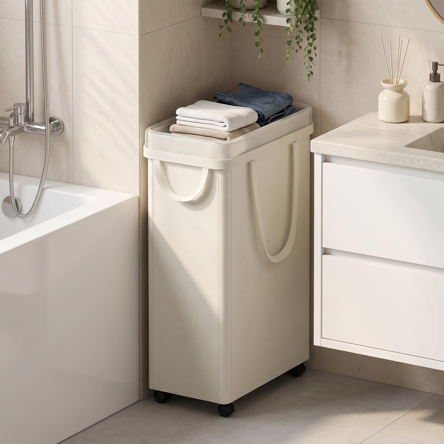 Slim Rolling Laundry Hamper with Wheels – 75L Space-Saving Laundry Basket