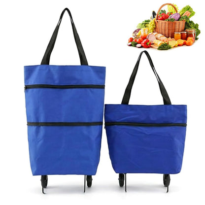 2-in-1 Foldable Shopping Cart With Wheels | Waterproof Grocery Tote Bag For Grocery Shopping, Laundry & Travel