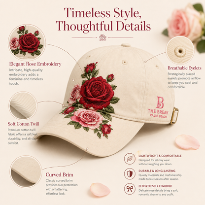Rose Embroidered Baseball Cap for Women | Vintage Floral Adjustable Hat