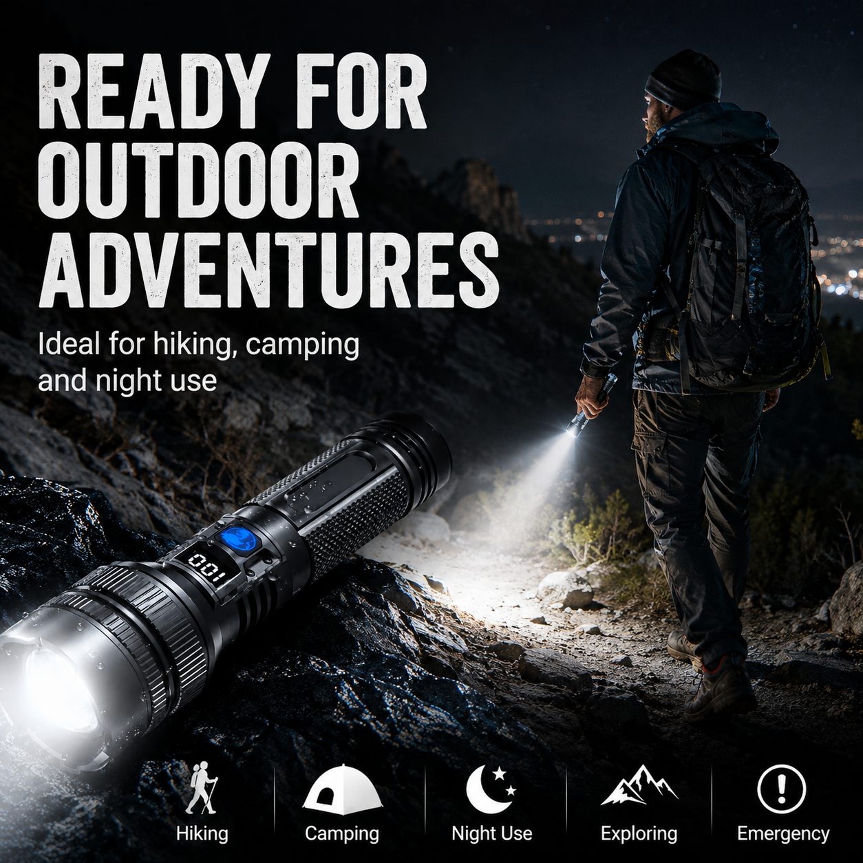 Hochleistungs-Akku-Zoom-Taschenlampe | USB Outdoor LED-Taschenlampe