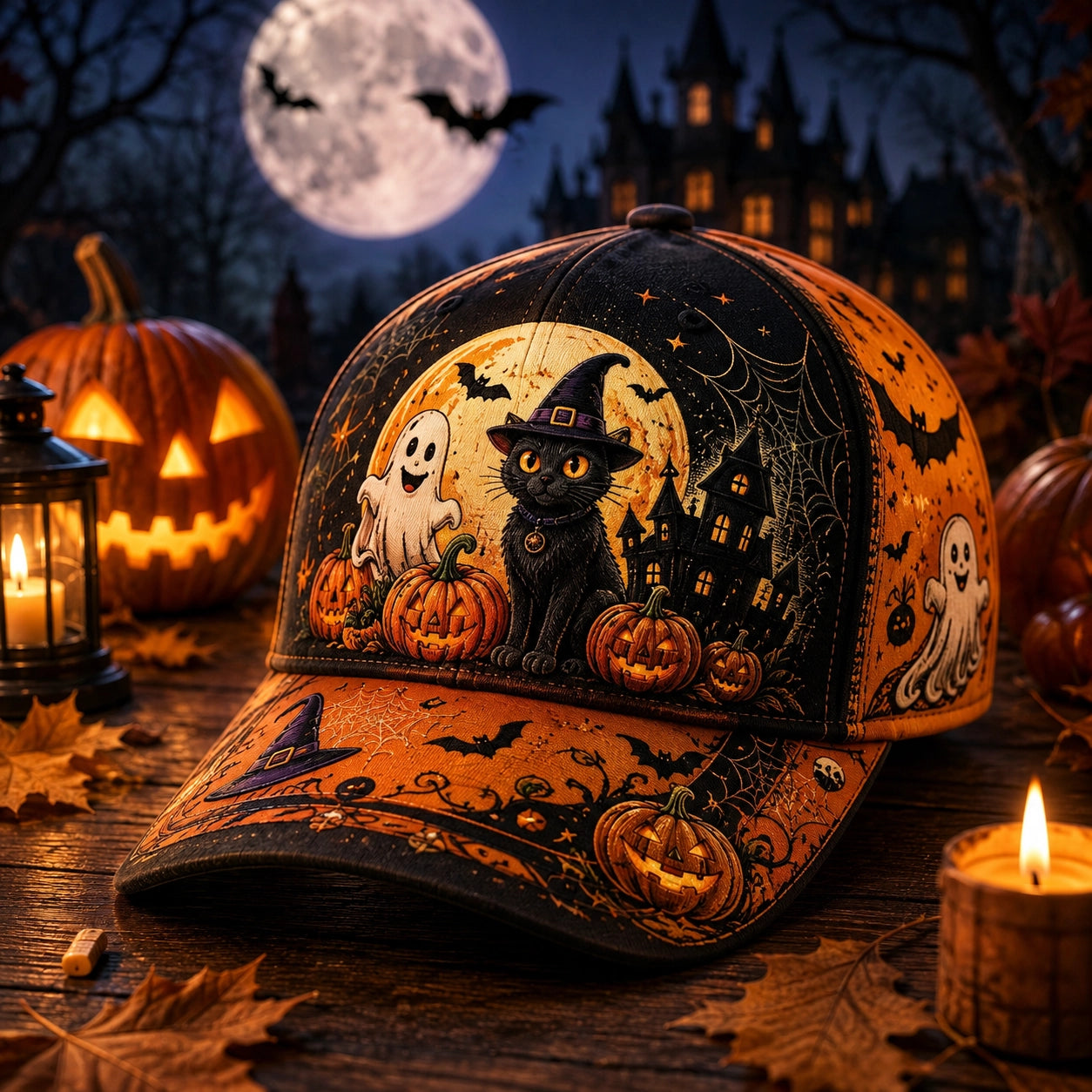 Bestickte Halloween Baseballkappe | Vintage Grusel Herbstmütze