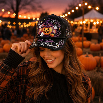 Bestickte Halloween Baseballkappe | Vintage Grusel Herbstmütze