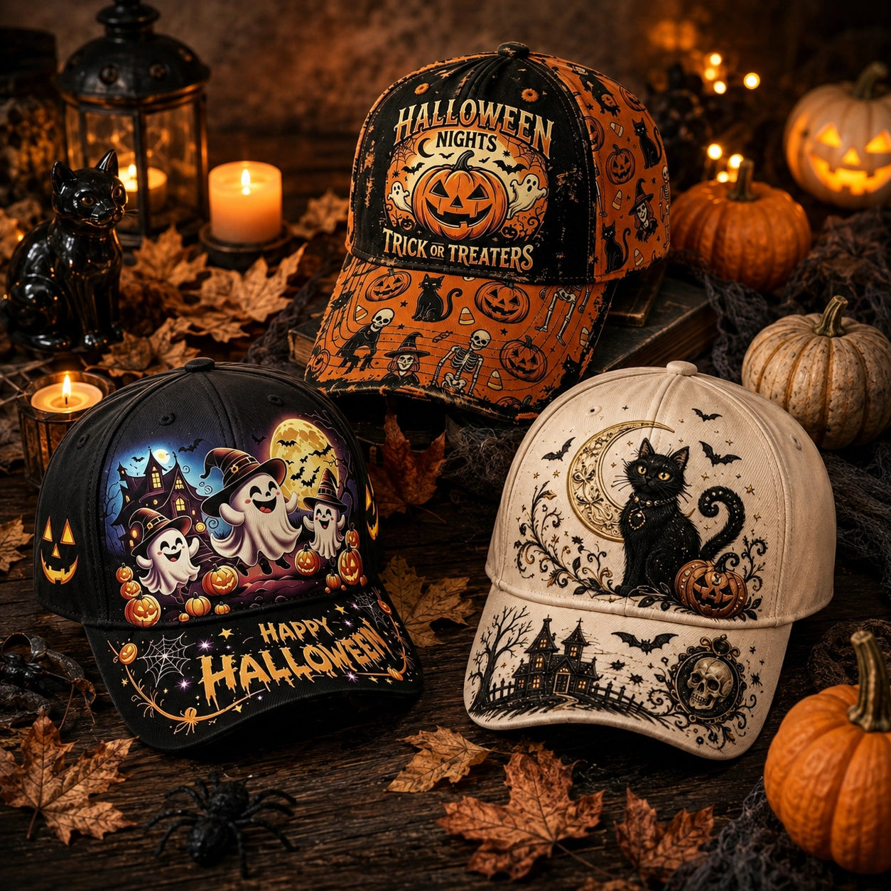 Bestickte Halloween Baseballkappe | Vintage Grusel Herbstmütze